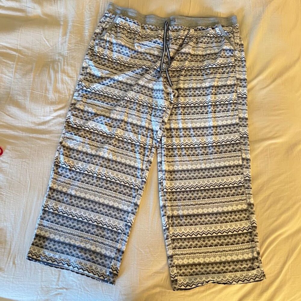 Nautica Fleece Pajama Bottoms, Gray and White, Size XXL